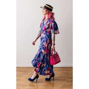 Anthropologie Abel the Label Santa Cruz Tropical Floral Purple Midi Dress Small
